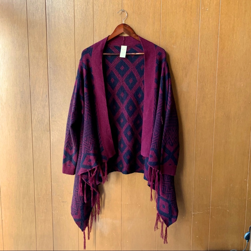 Womens Aztec Fringe Open-Faced Cardigan